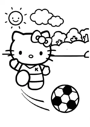 Hello Kitty Playing Football Coloring Page