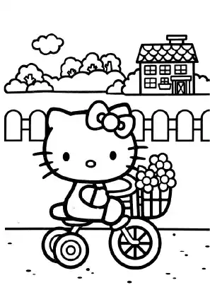 Hello Kitty Riding a Bike Coloring Page