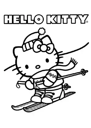 Hello Kitty Skiing Coloring Page