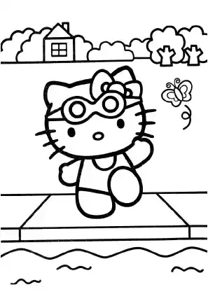 Hello Kitty Swimming Coloring Page