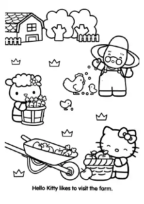 Hello Kitty Visit The Farm Coloring Page