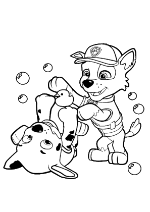 Marshall and Rocky Playing Coloring Page