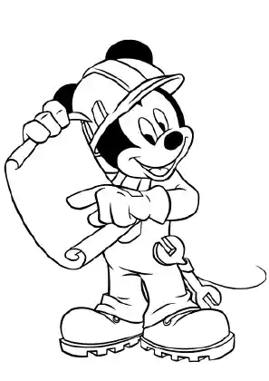 Mickey Construction Worker Coloring Page