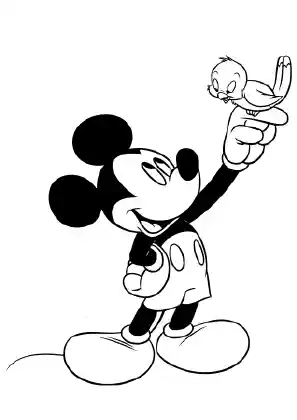 Mickey Holding Bird Coloring Page