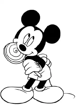 Mickey Mouse Eating Lollipop Coloring Page