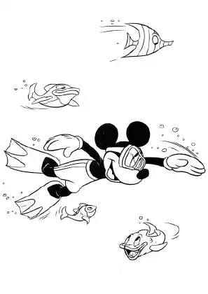 Mickey Swimming Coloring Page