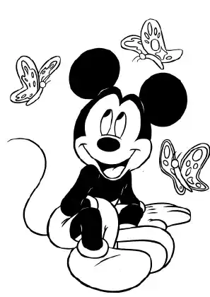 Mickey With Butterflies Coloring Page