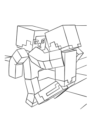 Minecraft Fighting Coloring Sheet