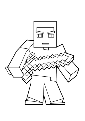Minecraft Steve Holding Sword Coloring Page