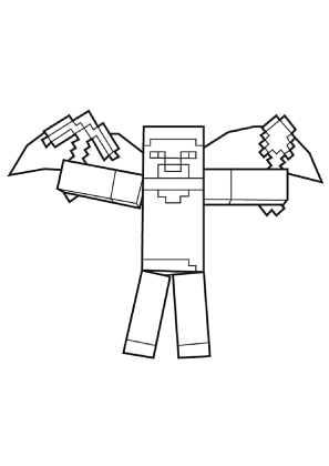 Minecraft Steve Sword and Pickaxe Coloring Page