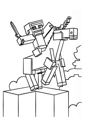 Minecraft Warrior and Unicorn Coloring Page
