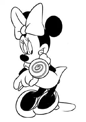 Minnie Eating Lollipop Coloring Page
