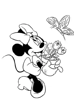 Minnie Holding Flower Coloring Page