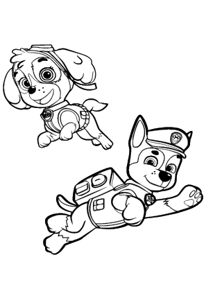 Paw Patrol Skye and Chase Coloring Page